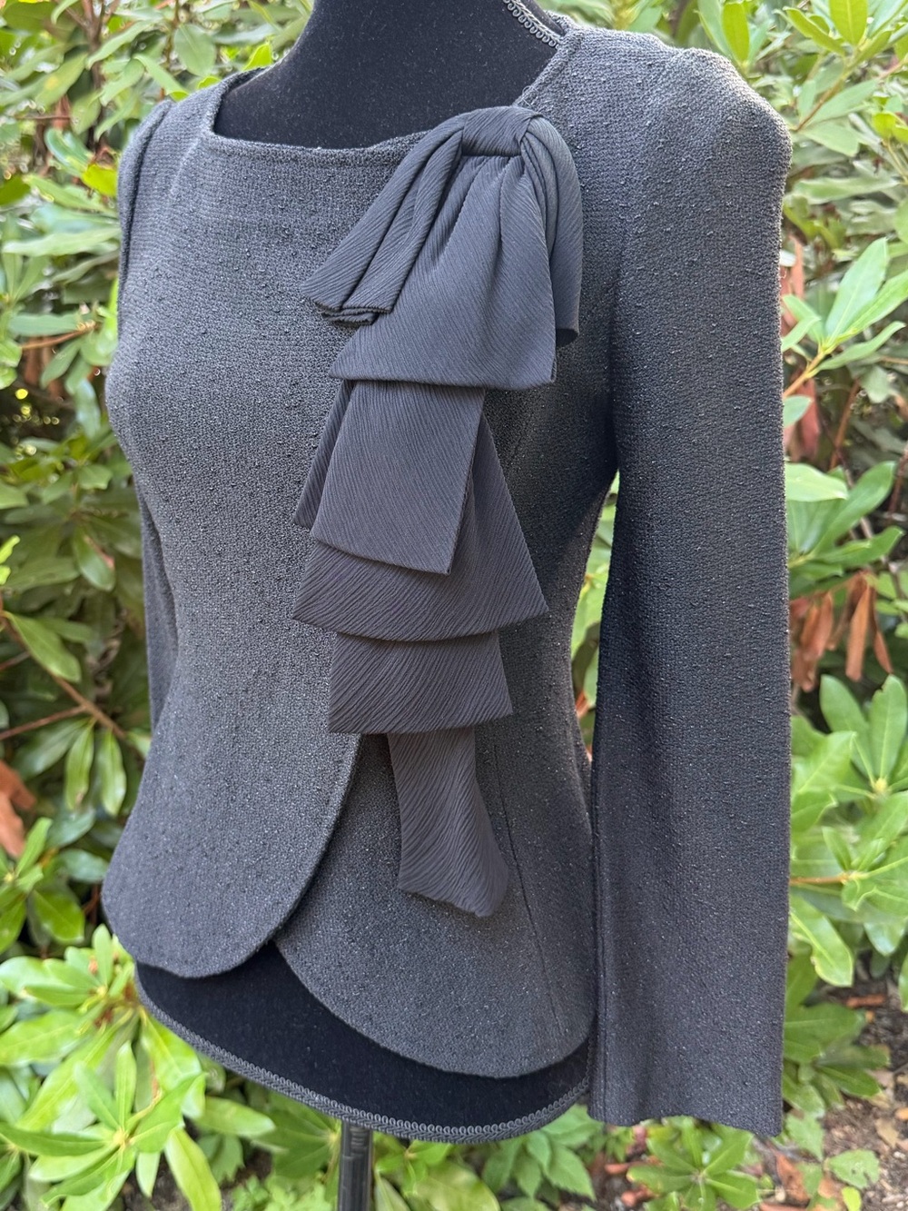 St. John Evening Black Knit Jacket w/ Ruffle Trim | Size 2 | Made in USA